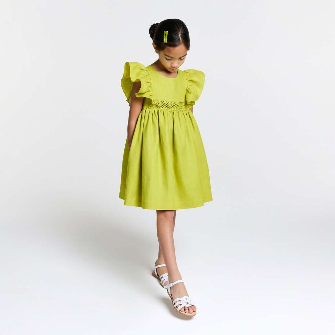 Jacadi Girl linen ceremony dress - vert pre — image 1 of 2