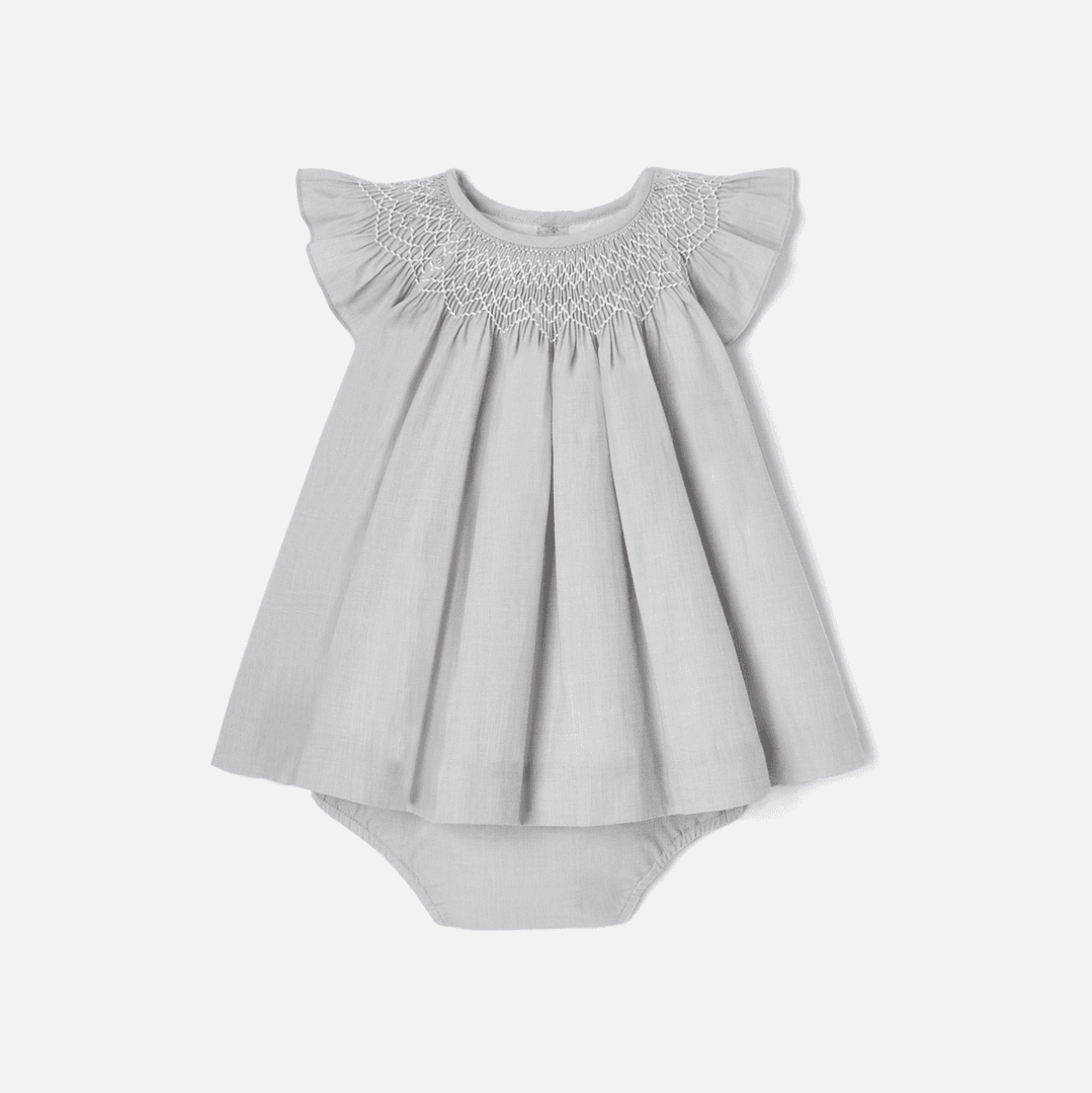 Jacadi smocks and handmade embroidery dress - gris/blanc — image 1 of 3