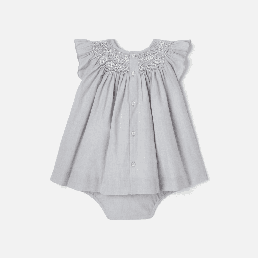 Jacadi smocks and handmade embroidery dress - gris/blanc — image 2 of 3