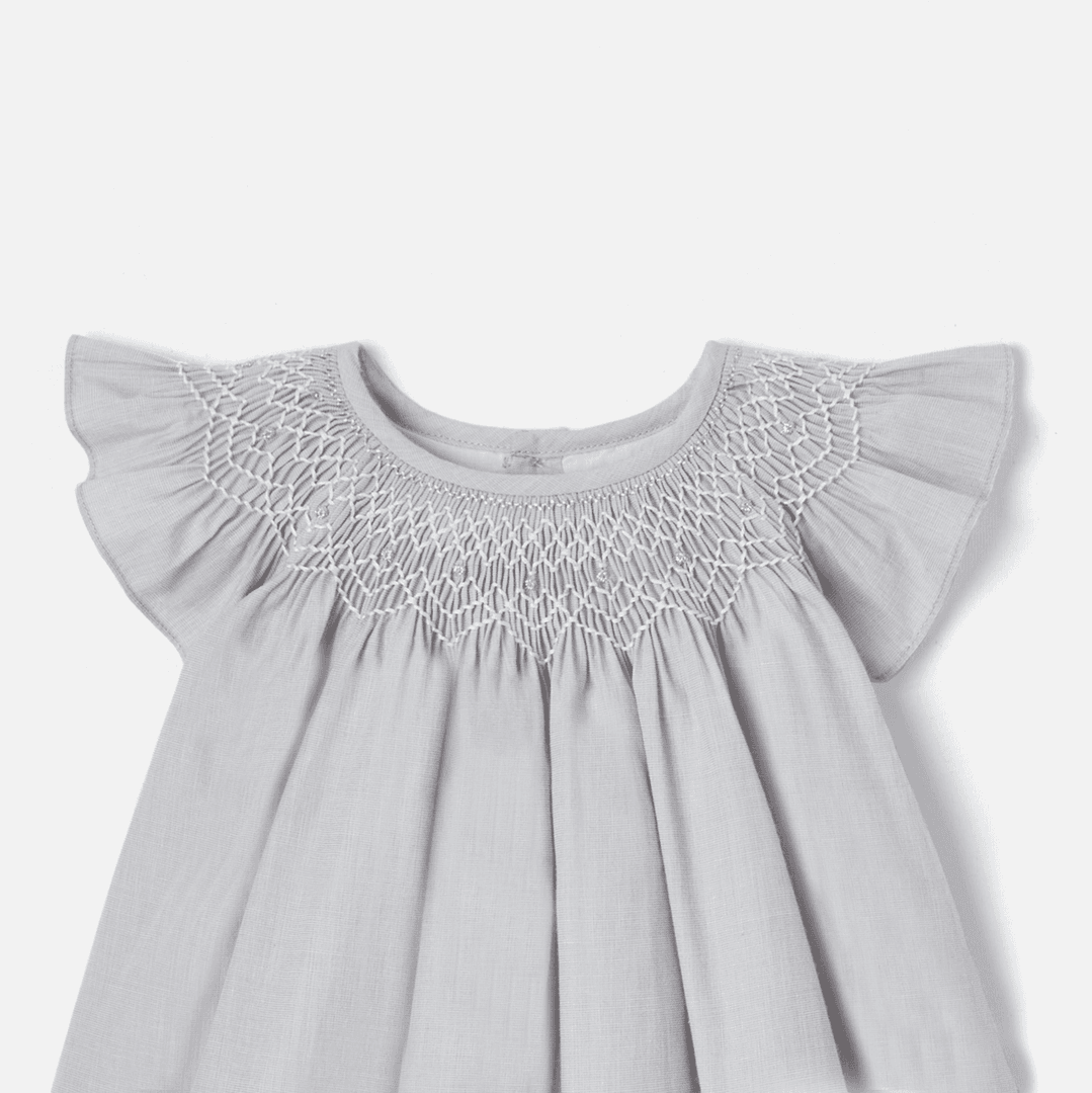 Jacadi smocks and handmade embroidery dress - gris/blanc — image 3 of 3