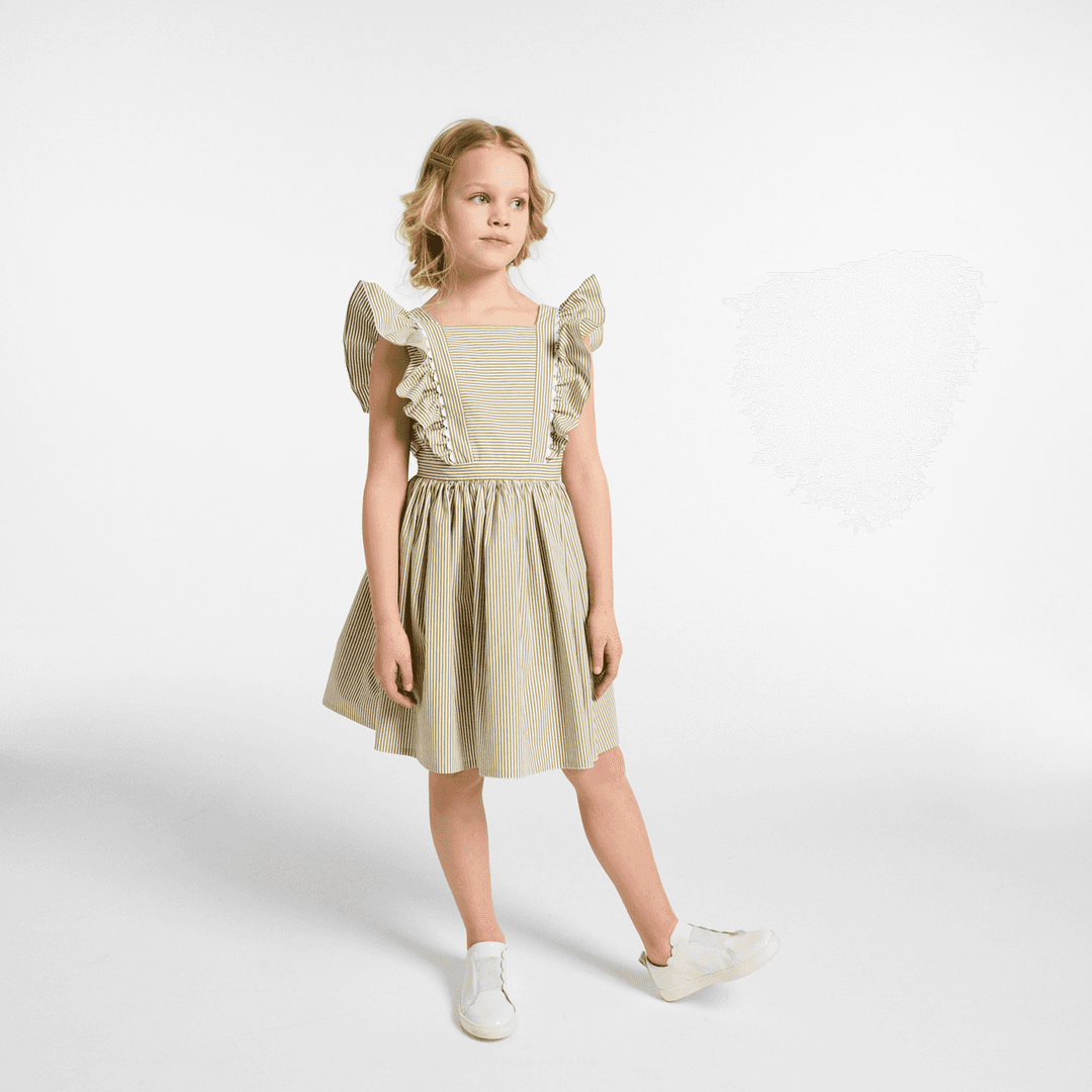 Jacadi Girl striped poplin dress - blanc/vert — image 1 of 2